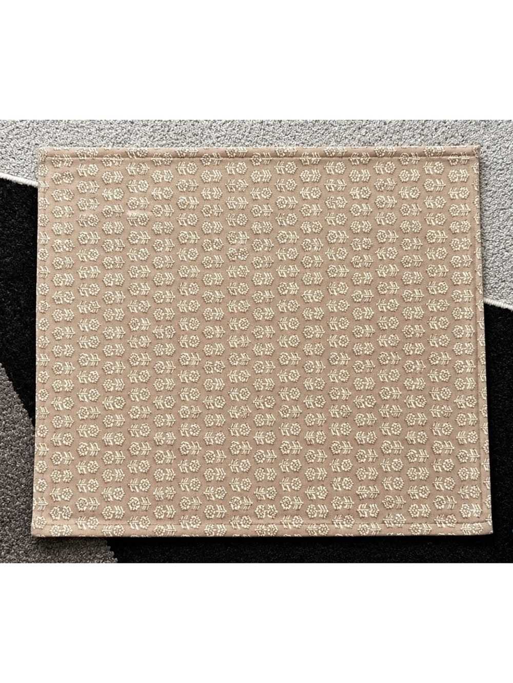 Beige and Cream Decorative Fabric Pillow Cover with Floral Pattern - 23 x 24 in
